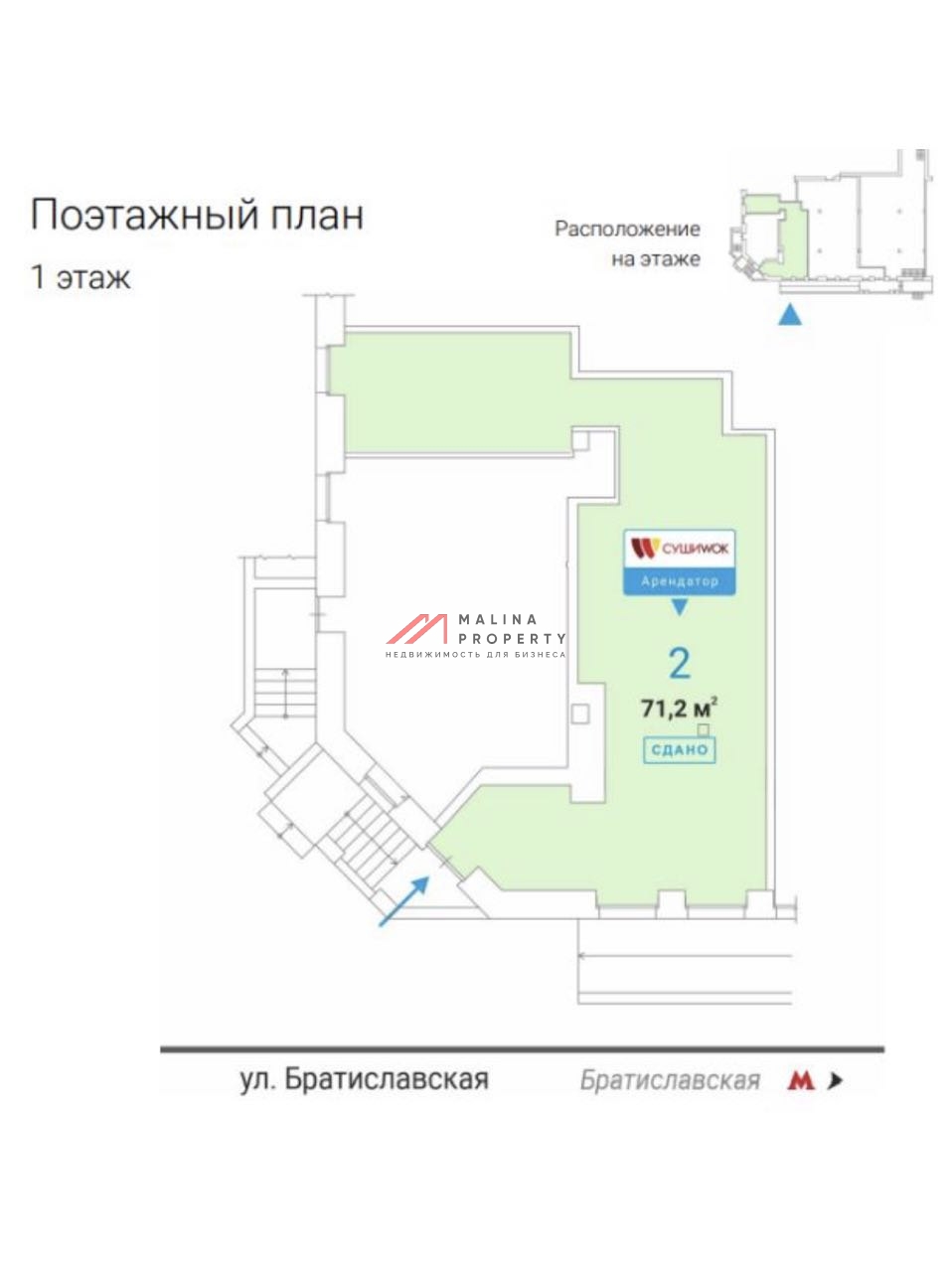 Продажа помещения с арендатором на Братиславской улице