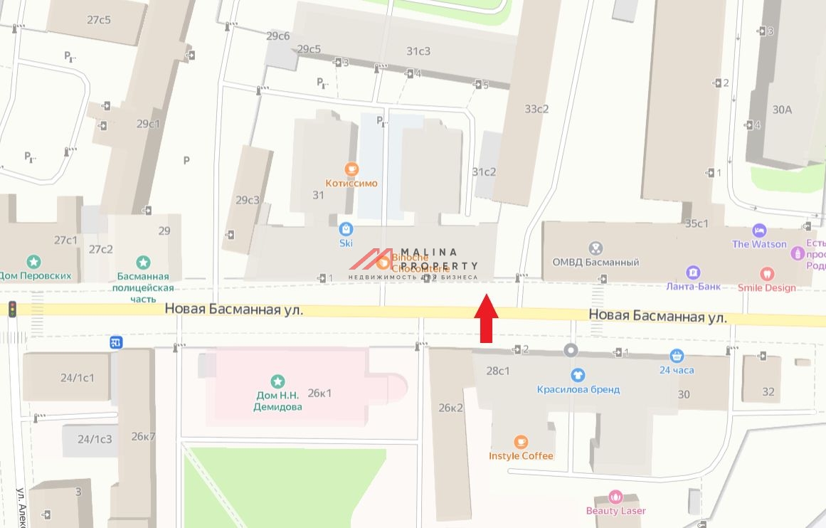 Продажа помещения с арендатором на Новой Басманной улице