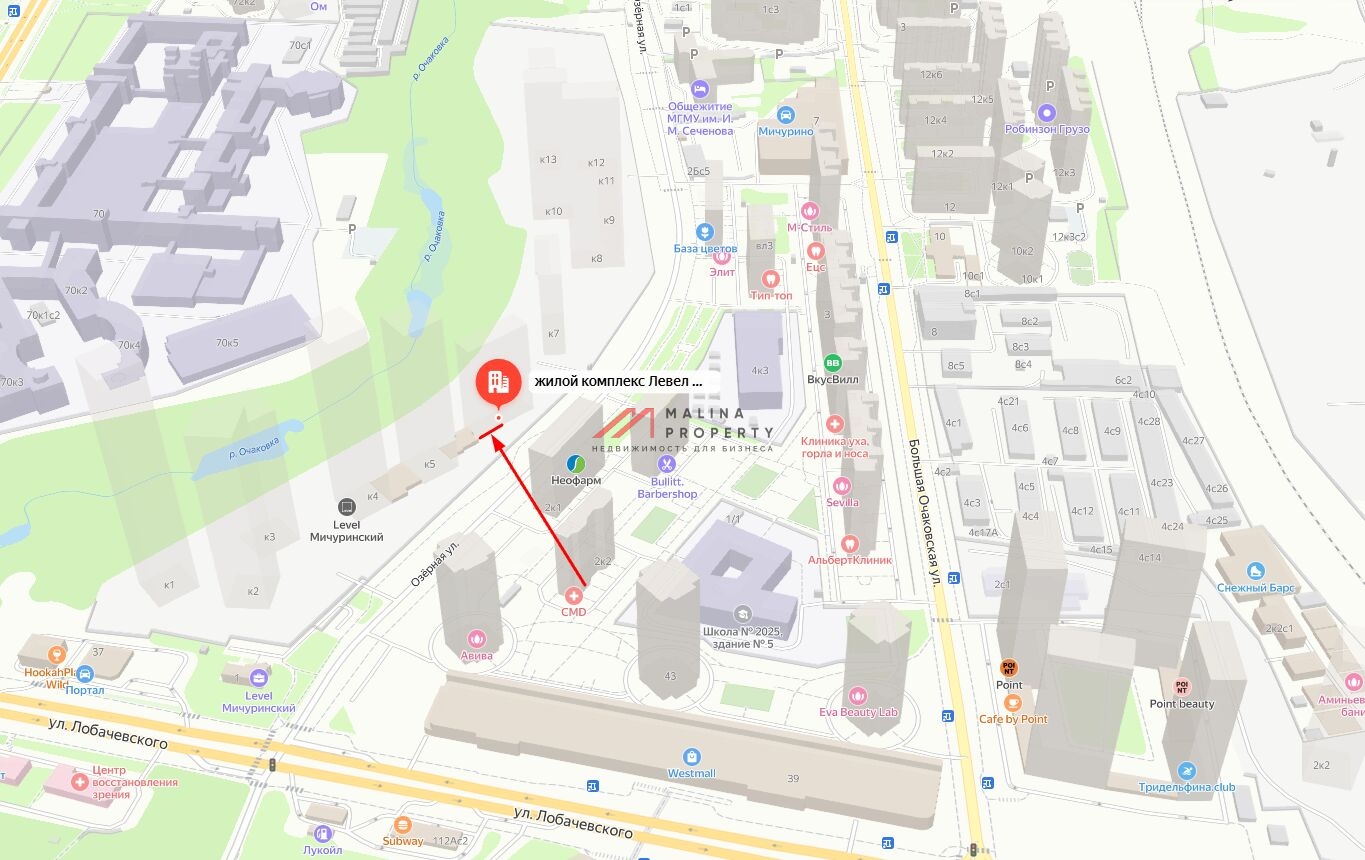Аренда торгового помещения в ЖК "Левел Мичуринский" 