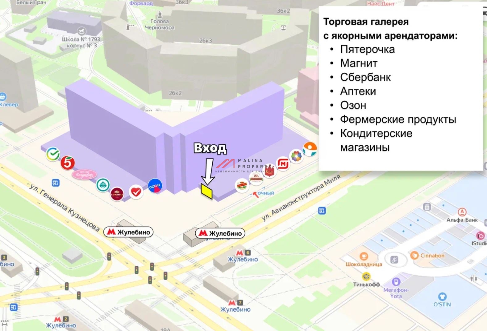 Продажа помещения с арендаторами у м. Жулебино