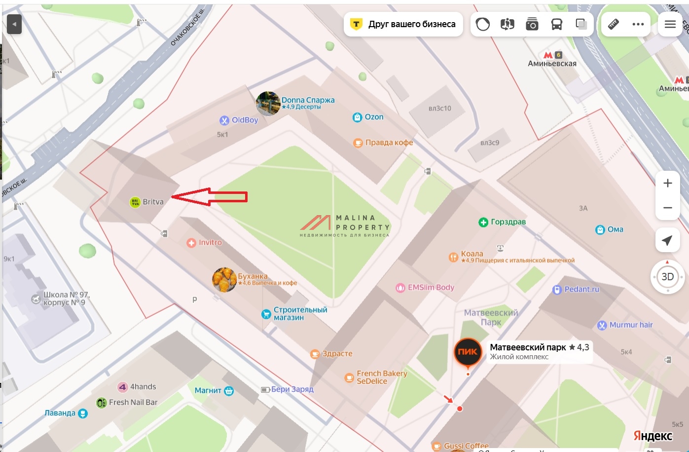 Аренда помещения  в ЖК "Матвеевский парк"