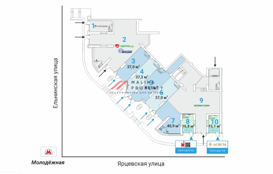 Продажа торгового помещения у метро Молодежная