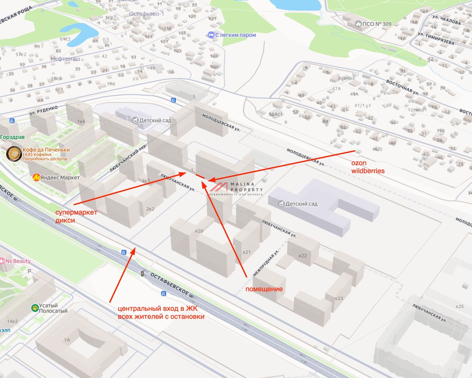 Продажа помещения в самом центре ЖК "Остафьево"