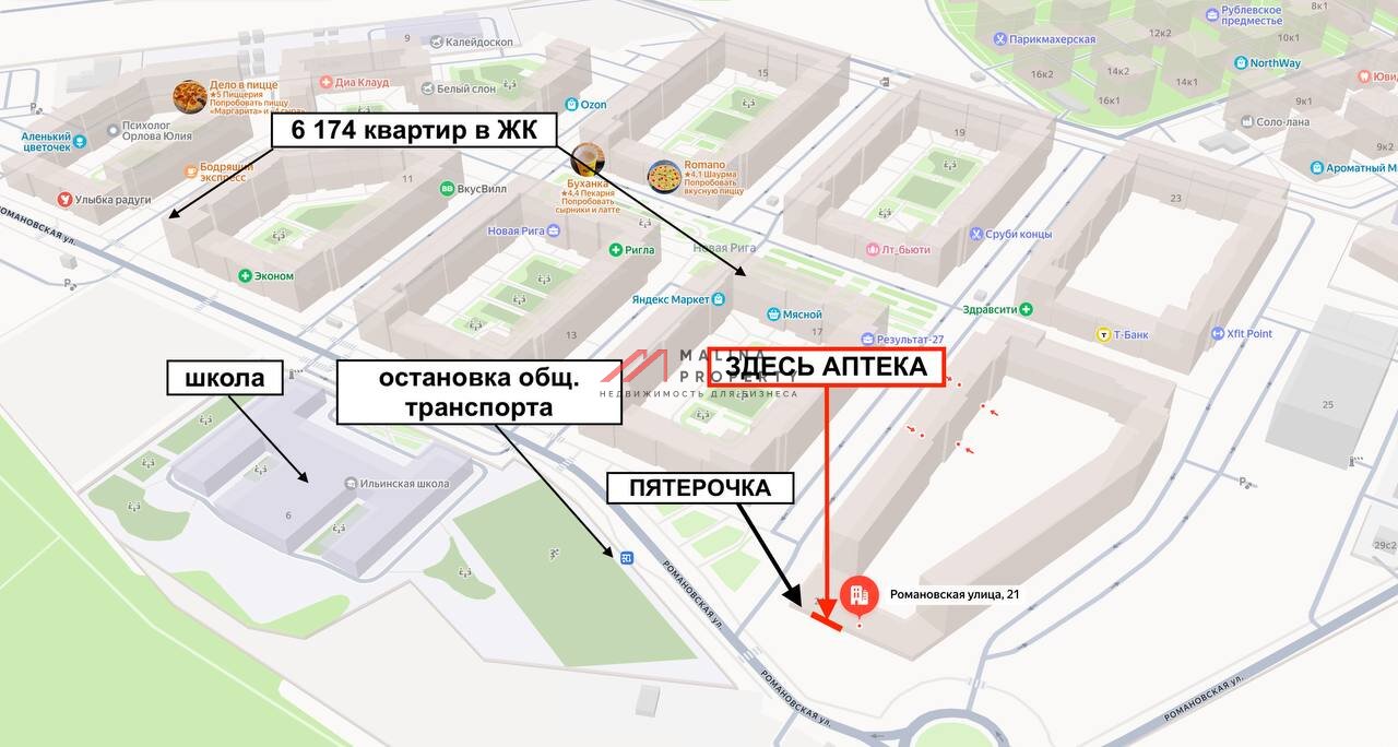 Продажа помещения с арендатором Здесь Аптека в ЖК «Новая Рига»