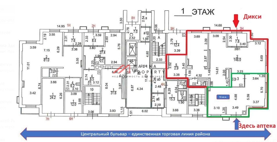 Продажа помещения с арендаторами Дикси и Здесь аптека 