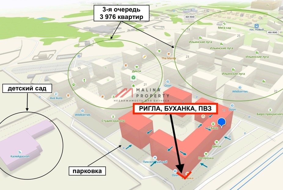 Продажа помещения с сетевыми арендаторами в ЖК Ильинские луга