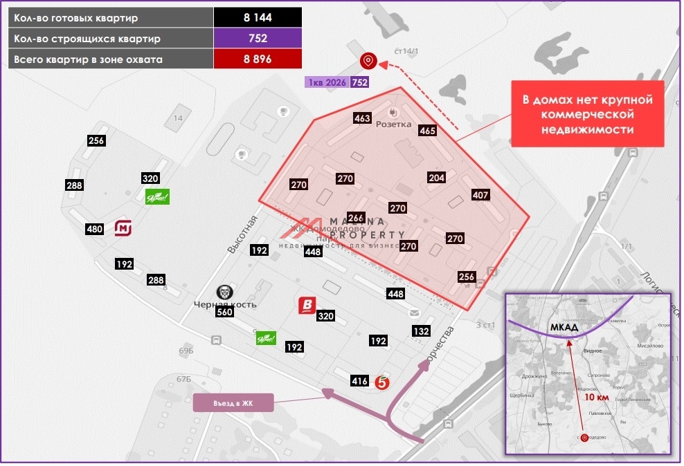 Аренда торгового помещения в ЖК "Домодедово парк" 