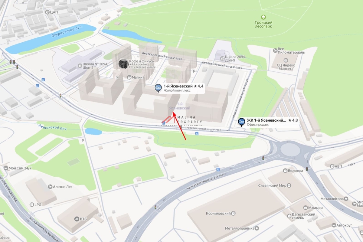 Аренда торгового помещения в ЖК "1-й Ясеневский" 